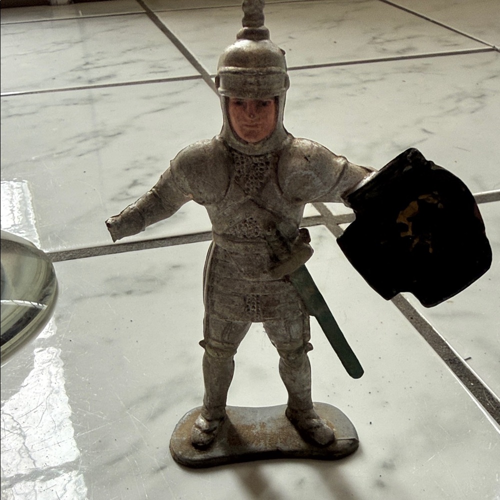 Vintage Silver and Green Knight Figurine